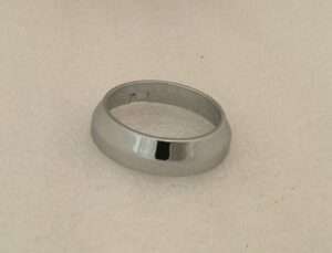 Silver ring on white background.