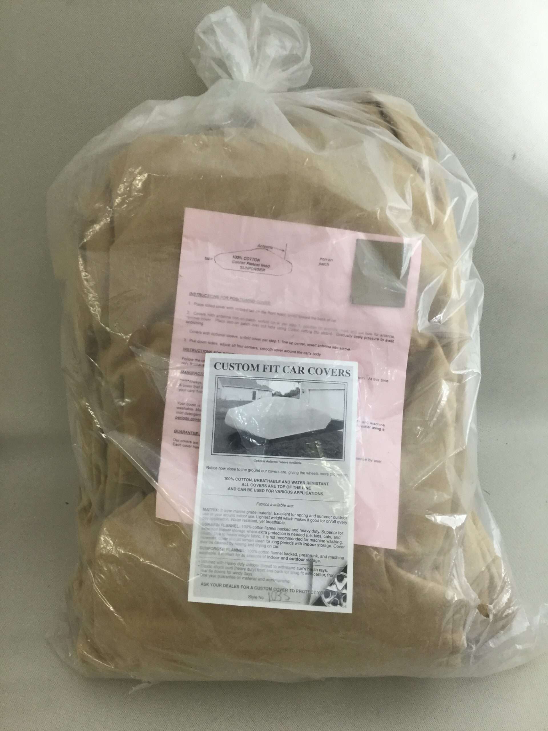 1958-67 Corvette Custom Car Cover Thick 100 Cotton Material, Flannel Tan SKU# 752