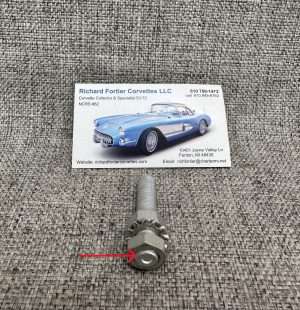 Business card for Corvette specialist beside a bolt.